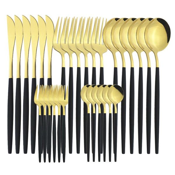 

flatware sets black gold cutlery set knives dessert fork tea spoon dinnerware stainless steel dinner silverware kitchen tableware