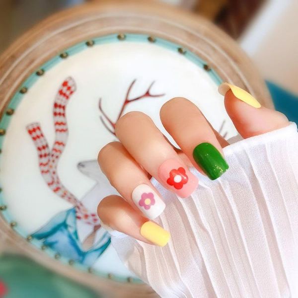

false nails nail patches diy art decoration fake tips full cover, Red;gold