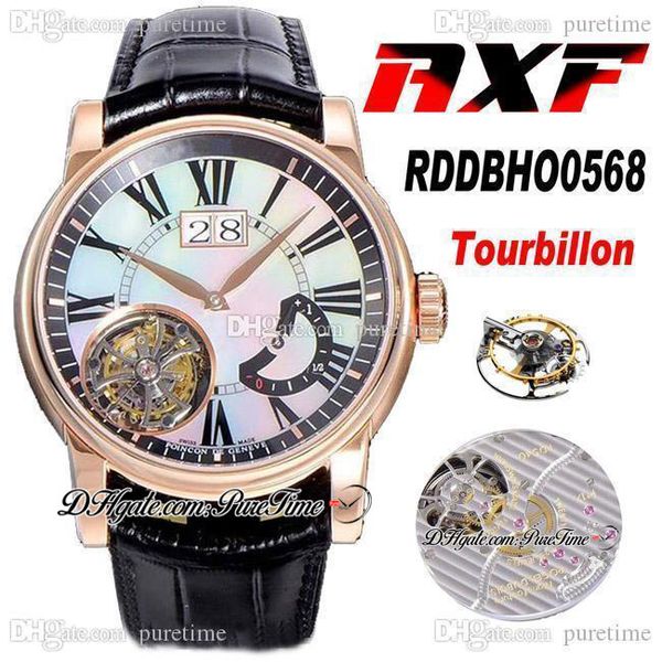 

axf hommage flying tourbillon hand winding mechanical mens watch rddbho0568 rose gold mop dial black roma leather strap super edition watche, Slivery;brown