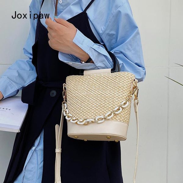 

evening bags 2022 summer elegant female tote bucket bag straw woven handbag travel shoulder messenger
