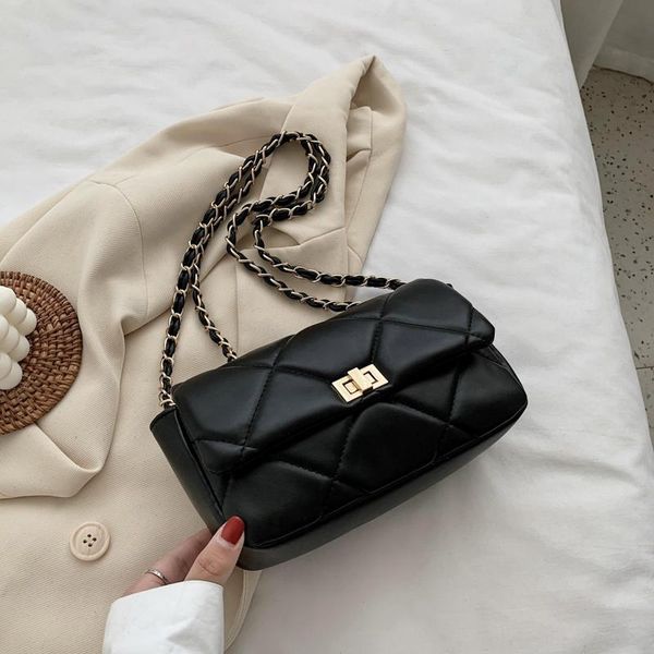 

evening bags crossbody shoulder for women 2021 chain design solid color leather fashion handbags female travel cross body bag purse