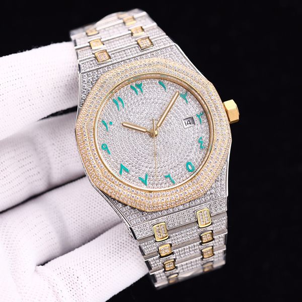

diamond mens watch automatic mechanical diamonds watches 41mm men classic wristwatch life waterproof sapphire stainless steel wristwatches m, Slivery;brown