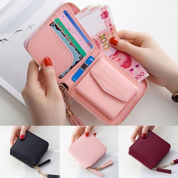 

casual coin purses carteira wallet high capacity female leather tassel pendant money wallets portefeuille femme clutch bag, Red;black