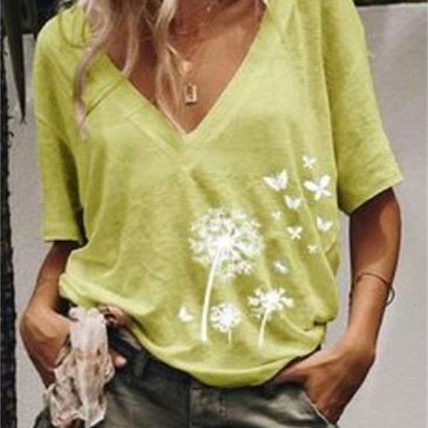 

t-shirt women's v-neck short sleeve casual printed blouse l7wo, White