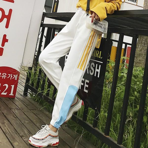 

women's pants & capris harajuku style patchwork design harem women students casual loose pockets decoration ankle-length trousers, Black;white
