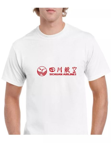 

sichuan airlines red logo chinese aviation white cotton t-shirt, White;black