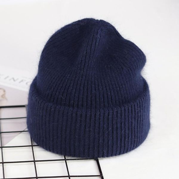 

beanies 6 colors solid color real fur winter hat for woman knit bonnet acrylic autumn warm skullies