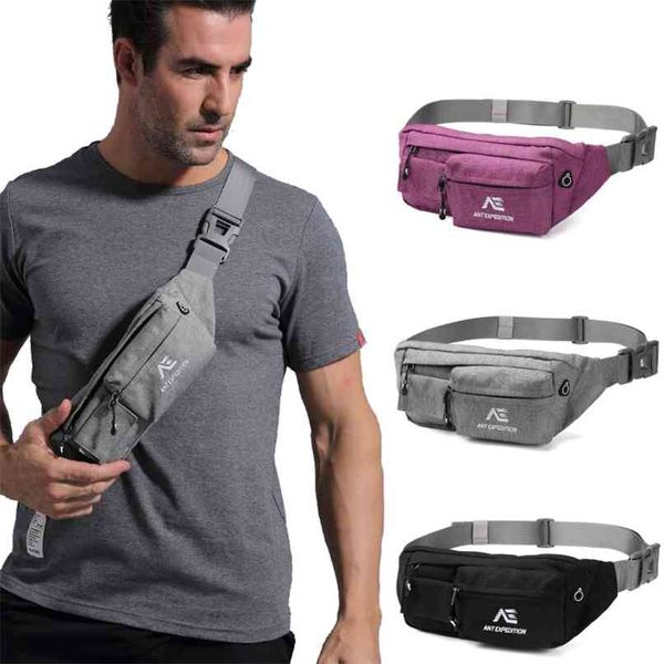 

fanny pack waist bag polyester black hip bum bags for men women outdoors workout traveling casual running hiking cycling 210823