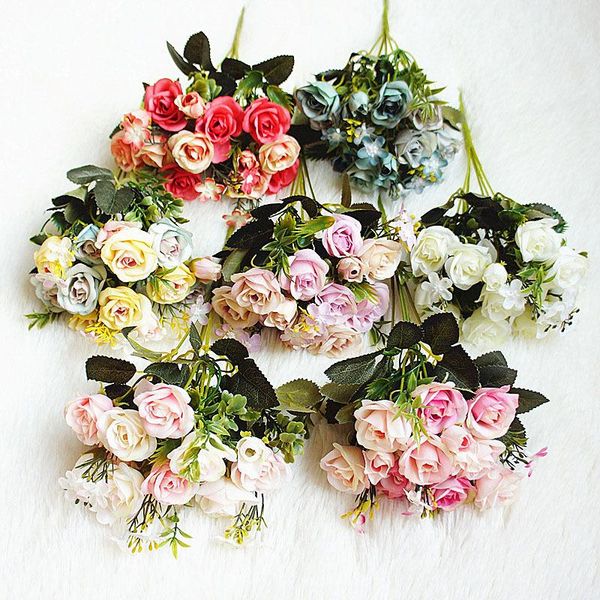 

bundle silk tea roses bride bouquet for christmas home wedding year decoration fake plants artificial flowers decorative & wreaths