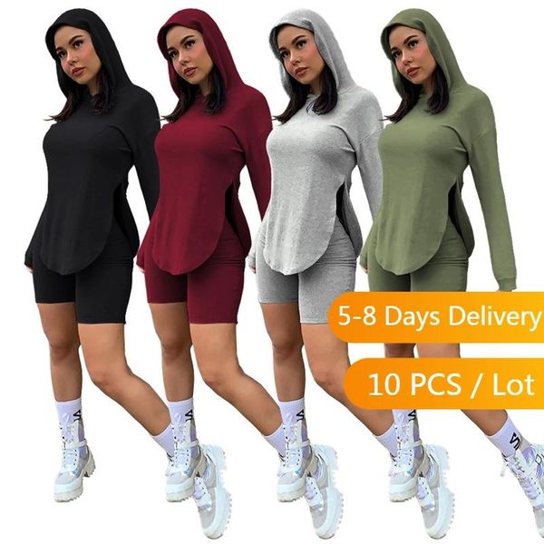 

women's tracksuits wholesale items sport hooded tracksuit women summer casual long sleeeve hoodies and shorts set skinny joggers fitnes, Gray