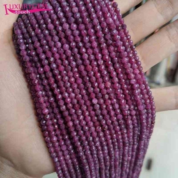 

natural rubys stone 3mm faceted round shape gem loose spacer beads bracelet necklace jewelry accessory 38cm b142