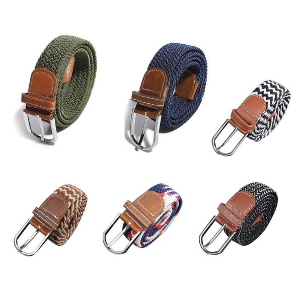 

belts male female belt buckle canvas leather strap waistband elastic, Black;brown