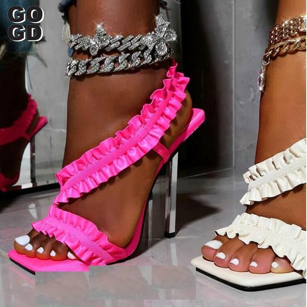 

sandals [gogd]the roman 2021 of 3 color into the square during peep-toe falbala stiletto heel big yards, Black