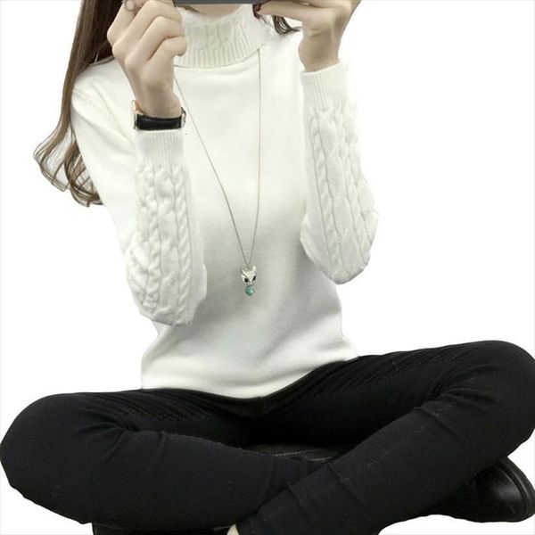 

women knitted autumn winter sweater long sleeve thick turtleneck pullovers female, White;black