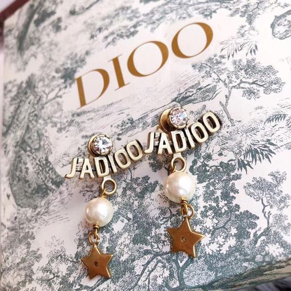 

new five pointed star pearl high version brass earrings female, Silver
