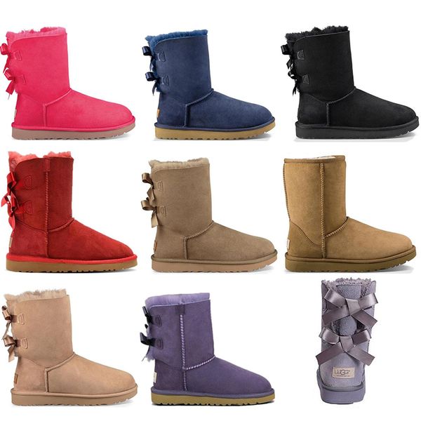 

2022 classics winter snow boots for women girls woman casual boot shoes red black purple bow chestnut brown coffee classic mini antelope sho, White;red