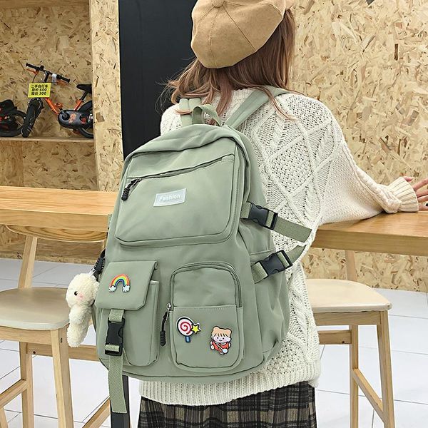 

backpack hocodo kawaii women college student school bag cute badge multiple pocket nylon female fashion travel book