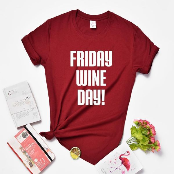 

women's t-shirt huikoo plus size graphic tees friday wine day lettering summer women o neck short sleeve harajuku oversized basic, White