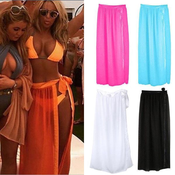 

chiffon swimwear bikini set women skirt cover up beach maxi wrap sarong, Black