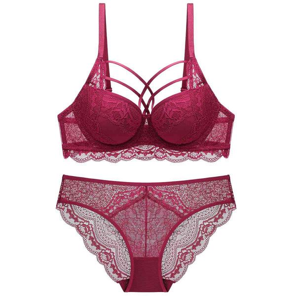 

bra set weimifeng autumn and winter underwear thin belt medium thick cup gathered suit, Red;black