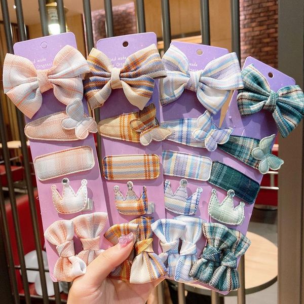 

hair accessories 6pcs/set girls cute cloth plaid check bow hairpin kids sweet decorate clips barrettes headband fashion, Slivery;white