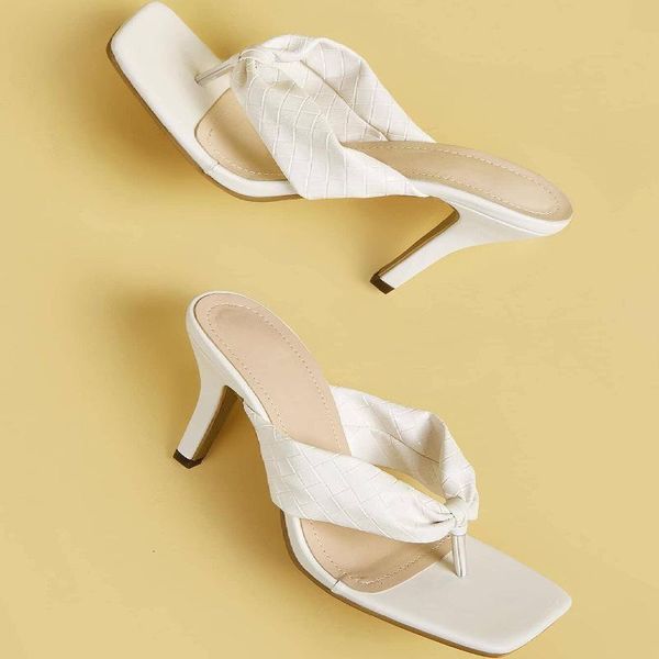 

women flip flops high heels fashion slippers ladies leather plus size leisure rubber sole shoes female square toe footwear, Black