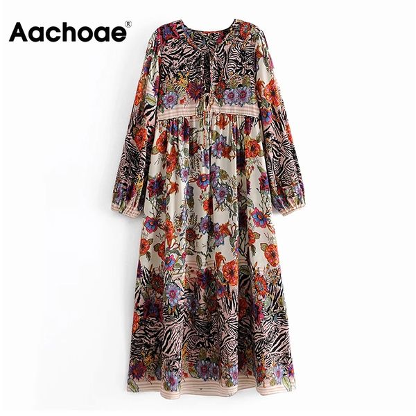 

Boho Floral Long Dress Autumn Spring 2021 Print Casual Pleated Dress O Neck Hollow Out Loose Beach Dress Vestidos Mujer, Black;white