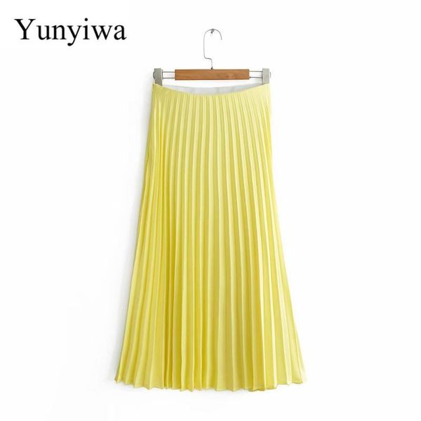 

skirts women sweet candy color yellow pleated skirt faldas mujer ladies side zipper casual business chic streetwear, Black