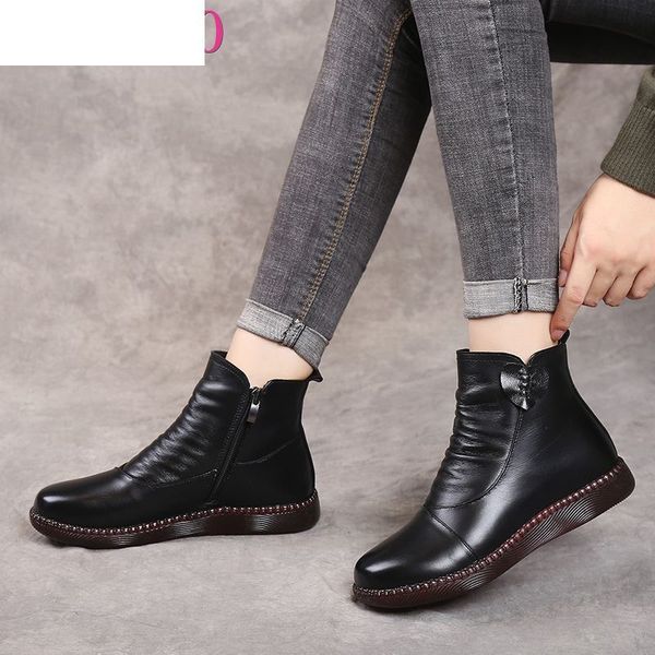 

boots autumn winter woman genuine leather ankle female casual shoes women waterproof warm snow ladies 24kt, Black
