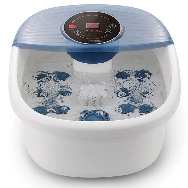 

foot spa bath massager with heat, bubbles & vibration 3 in 1 function, 16 masssage rollers soaker digital temperature control pedicure tub f
