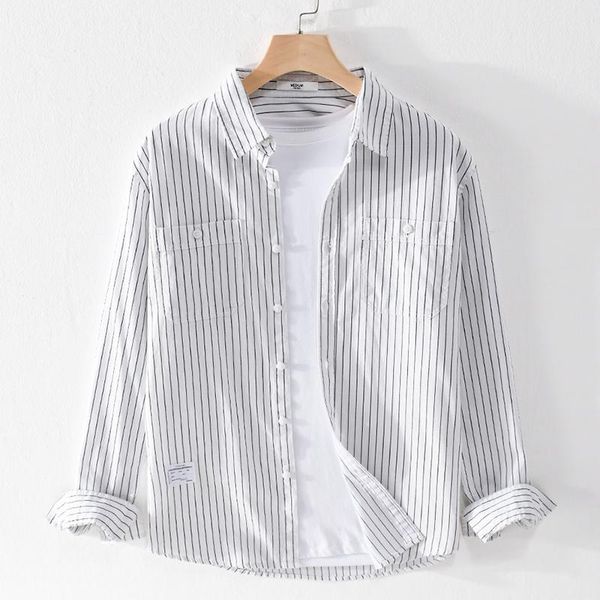 

men's casual shirts vertical striped long-sleeved shirt autumn thin youth trendy slim fit cotton coat mens, White;black