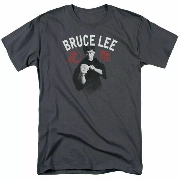 

Bruce Lee Ready T Shirt Mens License Movie Martial Arts Tee Charcoal, White;black