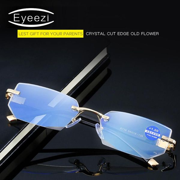 

sunglasses eyeezi anti blue ray reading glasses women dimond cutting rimless eyewear men fatigue hyperopia presbyopic glasses+1.5to3.0, White;black