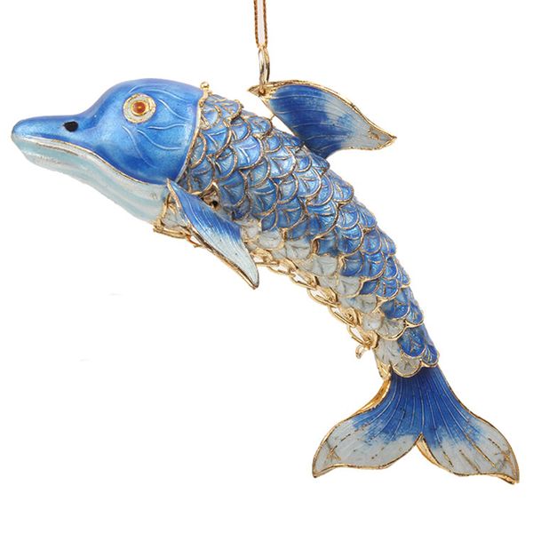 Fatto a mano Grande Smalto Realistico Sway Dolphin Portachiavi Cloisonne Animali Charms Albero di Natale Decor Ciondolo Regali con scatola