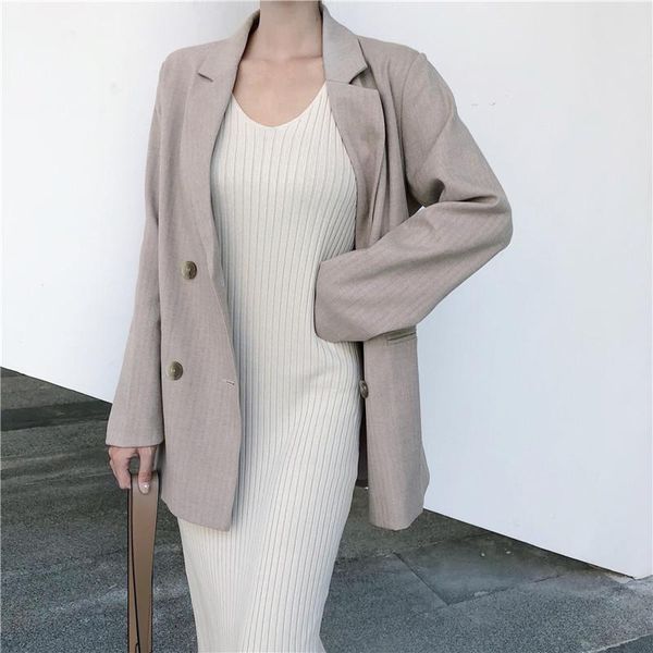 

women's suits & blazers elegant double breasted women jacket full sleeve lace up female blazer 2021 office ladies autumn outwear, White;black
