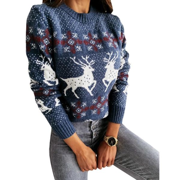 

women's sweaters women christmas knitwear sweater pullover casual adults elk & snowflake pattern long sleeve round neck, White;black