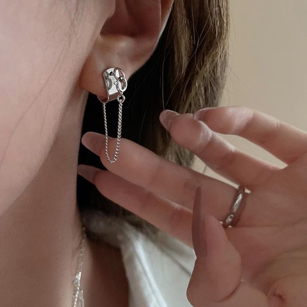 

stud silvology 925 sterling silver two wear hang chain earrings for women elegant creative korea 2021 trendy jewelry, Golden;silver