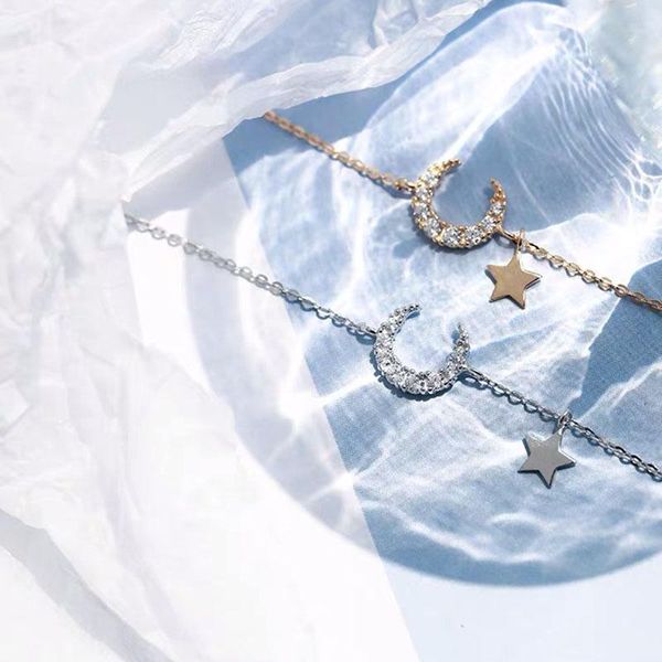 

charm bracelets yaologe star rhinestone moon bracelet trendy gold silver plated elegant chain bangle 2021 jewelry for women gift, Golden;silver