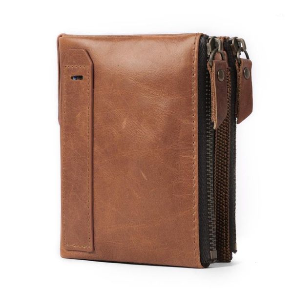 

large capacity men wallet 100% genuine leather card slots po holder men's purse zipper pocket male money bag wallets1, Red;black