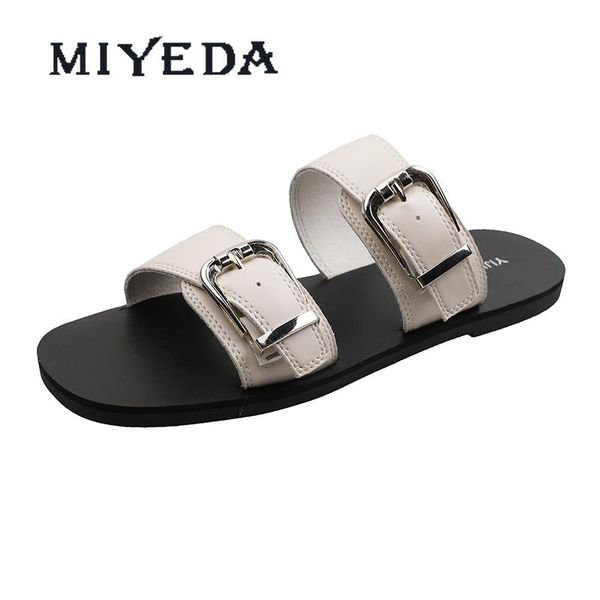 

slippers miyeda sandals cross-tied leisure cool summer women's outdoor pure color open toe handmade office ladies flats, Black