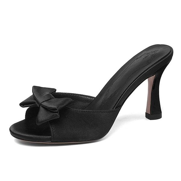 

brand summer sandals genuine leather slippers strange style high heels casual dress shoes women fashion platform mules, Black