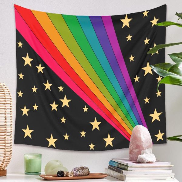 

tapestries boho sun rainbow tapestry wall hanging aesthetic yoga backdrop retro star floral live background for bedroom home decor