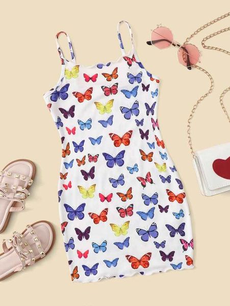 

toddler girls allover butterfly lettuce trim fitted dress she, Red;yellow