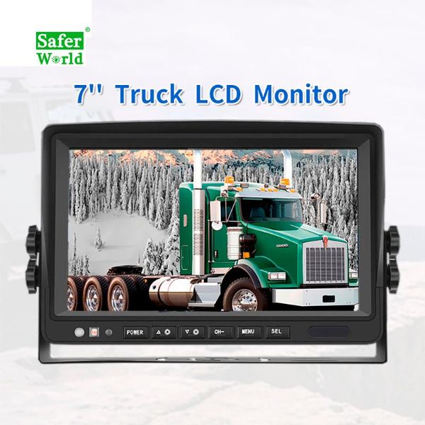 

car video safe dc 12v 24v in backup ahd display mirror camera system auto parts 2 channel truck rearview monitor