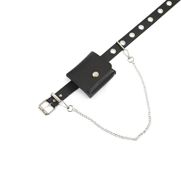 

belts women's belt bag fashion punk hiphop metal waist chain for jeans trousers ladies pu leather pack waistband accessory, Black;brown