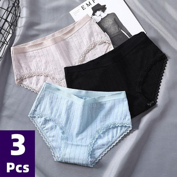 

women's panties cotton panty 3pcs/lot solid comfort underwear skin-friendly briefs women middle-waisted intimates, Black;pink