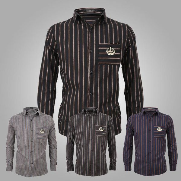 

men's casual shirts striped long-sleeved fashion slim business, White;black