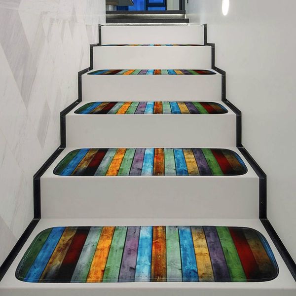 

7pcs/lot stairs mats set floor protector cover rug colorful wood board home bedroom door non-sliptread step mat carpets