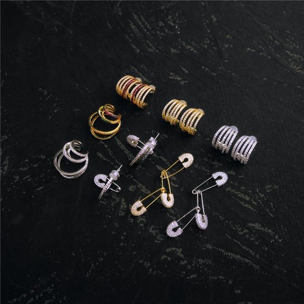 

s925 sterling silver ears stud multi circle hollow out color single ear clip three pin ring earrings simple fashion luxury jewelry monaco ea, Golden;silver