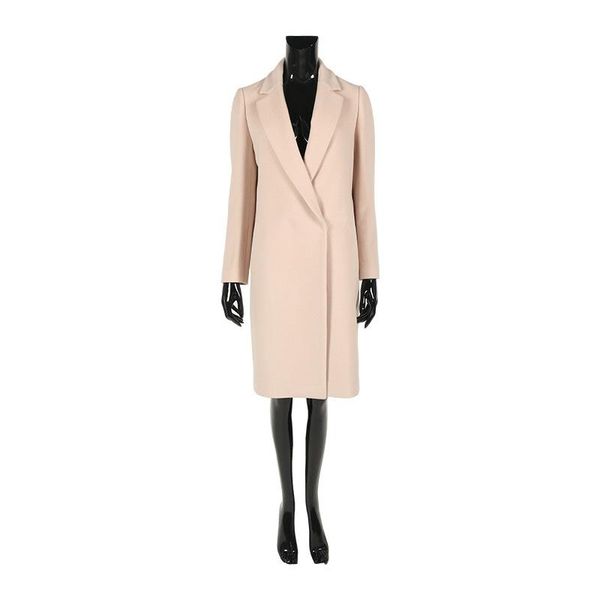 

women's wool & blends patna autumn and winter woolen overcoat korean hidden buckle no belt pure slim long, Black